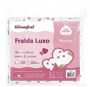 Fralda Incomfral Luxo Estampada Feminina 70cm x 70cm com 5 Unidades