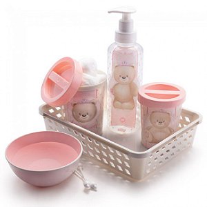 Kit Higiene Infantil Plasutil Baby com 5 Peças - Ursa Rosa