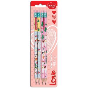 Kit Lapis Preto Love HB N°2 Molin Com 4 Unidades