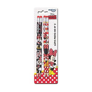 Kit Lapis Preto Minnie Mouse HB N°2 Molin Com 4 Unidades