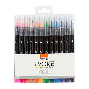Marcador Artistico BRW Brush Pen Evoke Aquarelavel 12 Cores