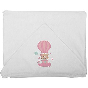 Toalha de Plush Bambi com Puff no Capuz e Forro de Fralda - Balões Rosa