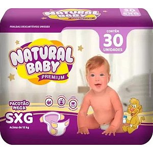 Fralda Descartável Natural Baby Premium Mega SXG com 30 Unidades