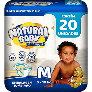 Fralda Descartável Infantil Natural Baby Premium Jumbinho Pacote M com 20 Unidades