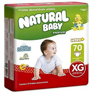 Fralda Descartável Natural Baby Premium Hiper+ XG com 70 unidades