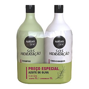Kit S.O.S Hidratação Azeite de Oliva Shampoo e Condicionador Litrão Salon Line 1L