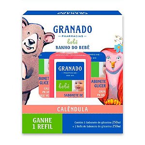Kit Banho Granado Bebê Calêndula 1 Sabonete Líquido 250ml + 2 Refis 250ml