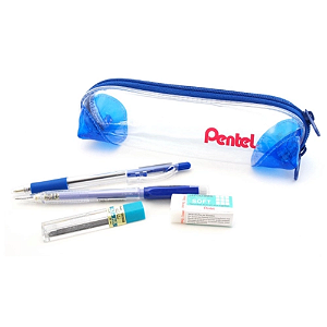 Kit Pentel Pencase Azul - estojo + caneta + lapiseira + borracha