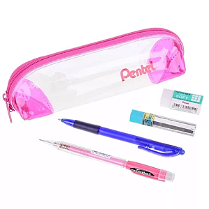 Kit Pentel Pencase Rosa - estojo + caneta + lapiseira + borracha