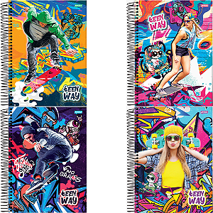 Caderno Universitário Capa Dura Teen Way Jandaia 15 Matérias 300 folhas Sortido