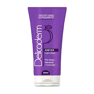Sabonete Liquido Esfoliante Corpo e Rosto Delicaderm Ameixa 180ml.