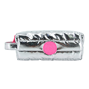 Estojo Puffer Metalizado Polibras Ziper Rosa