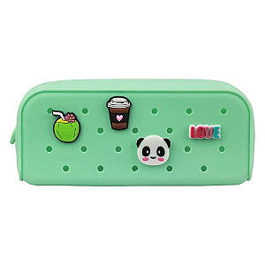 Estojo de Silicone 1 Divisória c/ 4 Pingentes Verde Pastel - Polibras