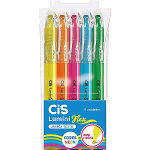 Marca Texto Cis Lumini Flex Estojo com 5 Cores Neon