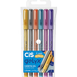 Kit Caneta Gel Gelyx Cis Estojo Com 6 Cores Metálicas 0.8mm