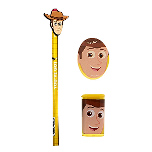 Kit Escolar Woody Toy Story Molin Pixar - Lápis + Borracha + Apontador