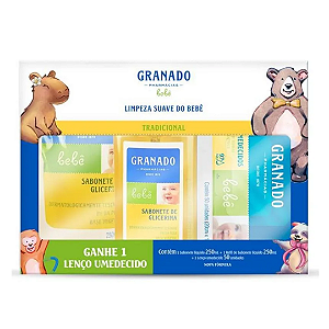 Kit Granado Limpeza Suave do Bebê Tradicional 1 Sabonete + 1 Refil de Sabonete + 1 Lenço Umedecido