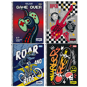 Caderno Espiral Capa Dura Universitário 20 Matérias Like+ Masculino 400 Folhas Tilibra Sortidos