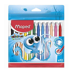 Caneta Hidrocor Maped Ocean Polvo Tinta Lavavel Com 12 Cores