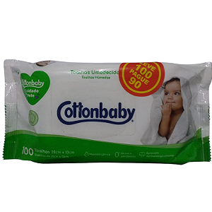 Toalha Umedecida Cottonbaby Cuidado da Pele Pacote 100 un 20cm x 13cm