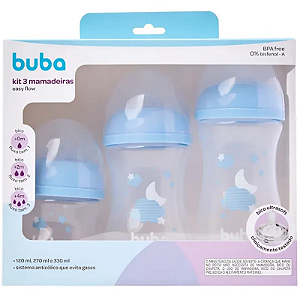 Kit 3 Mamadeira Eeasy Flow Nuvem Azul 120ml 270ml 330ml Buba