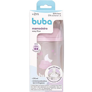 Mamadeira Easy Flow Nuvem Rosa 270ml Buba +2m