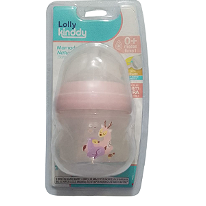 Mamadeira Nature 130ml Rosa Lolly Kinddy 0+ meses fluxo 1