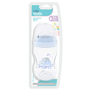 Mamadeira Nature 330ml Azul Lolly Kinddy 4+ meses Fluxo 3