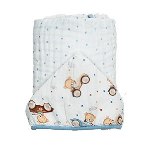 Toalha Soft com Capuz Bublim Baby Temas Urso Carrinho Incomfral Ref:76120-533