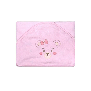 Toalha Plush com Puff no Capuz e Forro de Fralda Bublim Baby Temas Ursa Borboleta Incomfral Ref:76067-490