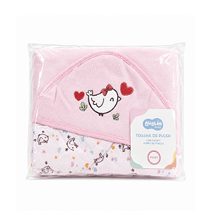 Toalha Plush com Puff no Capuz e Forro de Fralda Bublim Baby Temas Passarinha Incomfral Ref:76045-0H9