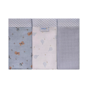 Fralda Baby Joy Estampada Lisa com Debrum Urso Azul 68cm x 70cm com 3 Unidades Incomfral Ref:32106-625