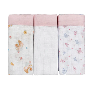 Fralda Baby Joy Estampada Quadriculada Coelha 68cm x 70cm com 3 Unidades Incomfral Ref:32106-633