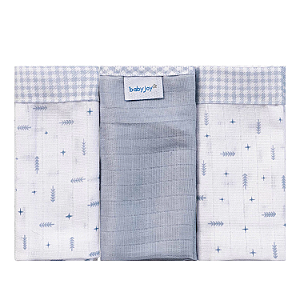 Fralda Baby Joy Estampada Lisa com Vira e Bainha Flechas Azul 65cm x 67cm com 3 Unidades Incomfral Ref:32104-612
