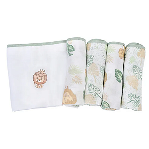 Fralda Dengo Algodão 70cm x 68cm Estampada com Bainha 5 unidades Minasrey Ref:3665 03-VER
