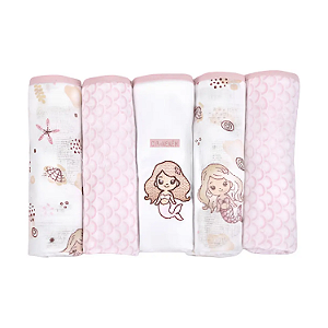 Fralda Cia Do Neném Algodão 70cm x 68cm Estampada com Bainha 5 unidades Minasrey Ref:5327 52-RBB-SEREIA