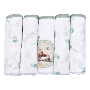 Fralda Muito Mimo Algodão 70cm x 68cm Estampada com Bainha 5 unidades Minasrey Ref:5345 52-NEU