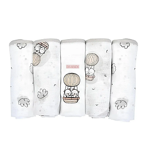 Fralda Cia Do Neném Algodão 70cm x 68cm Estampada com Bainha 5 unidades Minasrey Ref:5328 52-CIN-URSO