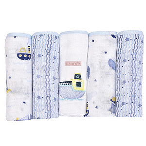 Fralda Cia Do Neném Algodão 70cm x 68cm Estampada com Bainha 5 unidades Minasrey Ref:5326 52-ABB-BARCO