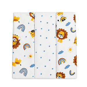 Cueiro Flanelado Bublim Baby Petit Leão Azul 100cm x 80cm 3 Unidades Incomfral Ref:28026-467