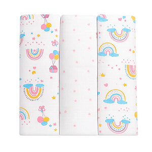 Cueiro Flanelado Bublim Baby Arco Íris Rosa 100cm x 80cm 3 Unidades Incomfral Ref:28026-466