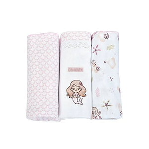 Kit Manta Cueiro Cia Do Neném Algodão 80cm x 80cm Estampada 3 unidades Minasrey Ref:5327 62-RBB-SEREIA
