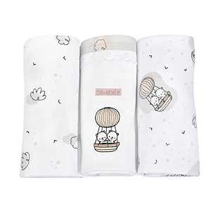 Kit Manta Cueiro Cia Do Neném Algodão 80cm x 80cm Estampada 3 unidades Minasrey Ref:5328 62-CIN-URSO