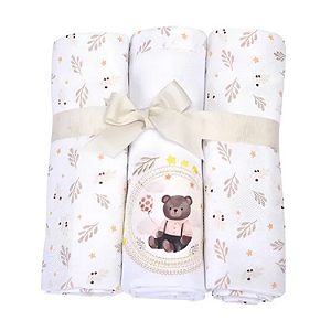 Kit Cueiro Muito Mimo Temas Ursinho Algodão 80cm x 80cm 3 Unidades Minasrey Ref:5351 62-BEG