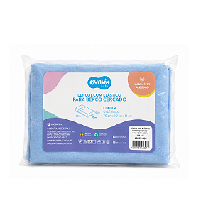 Lençol Para Berço Com Elástico Bublim Baby Liso Cercado Azul Incomfral Ref:45003-006