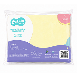Lençol Americano Para Berço Com Elástico Bublim Baby Malha Liso Amarelo Incomfral Ref:44006-005