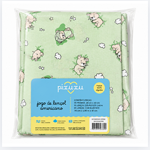 Jogo de Lençol Americano Pixuxu Malha Urso Soninho Verde com 3 Peças Incomfral Ref:34055-639