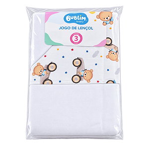 Jogo de Lençol Americano Bublim Baby Malha Urso Carrinho com 3 Peças Incomfral Ref:34052-533