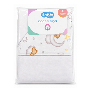 Jogo de Lençol Americano Bublim Baby Malha Urso Nuvem com 3 Peças Incomfral Ref:34052-552
