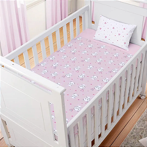 Jogo de Lençol Americano Bublim Baby Malha Panda Rosa com 3 Peças Incomfral Ref:34009-0A2